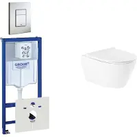 GROHE QeramiQ Salina Toiletset - inbouwreservoir - spoelrandloos - wandcloset - softclose - bedieningsplaat verticaal/horizontaal RVS 0729205/0720026/sw96855/sw96857/