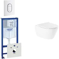 GROHE QeramiQ Salina Toiletset - inbouwreservoir - spoelrandloos - wandcloset - softclose - bedieningsplaat verticaal wit 0729205/0729242/sw96855/sw96857/