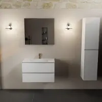 Mondiaz aivy 80 cm badmeubel talc, wastafel talc solid surface midden 1 kraangat met spiegel