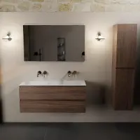 Mondiaz AIVY 120cm badmeubel Mocha, wastafel Talc solid surface dubbel zonder kraangat met spiegel (AI-351651TALC-NO - AI-M120MODU - AI-S120X73)