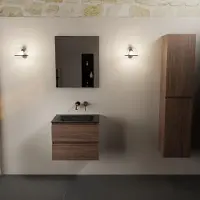 Mondiaz aivy 60 cm badmeubel mocha, wastafel urban solid surface midden zonder kraangat met spiegel