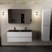 Mondiaz aivy 120 cm badmeubel talc, wastafel urban solid surface dubbel 2 kraangaten met spiegelkast