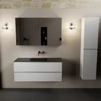 Mondiaz aivy 120 cm badmeubel talc, wastafel urban solid surface midden zonder kraangat met spiegelkast