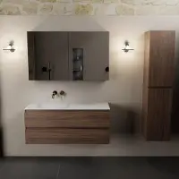 Mondiaz AIVY 120cm badmeubel Mocha, wastafel Talc solid surface links zonder kraangat met spiegelkast (AI-351631TALC-NO - AI-M120MOLI - AI-C120MOMI)