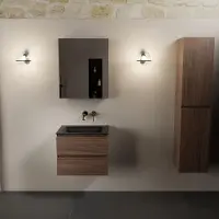 Mondiaz aivy 60 cm badmeubel mocha, wastafel urban solid surface midden zonder kraangat met spiegelkast