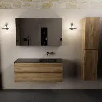 Mondiaz AIVY 120cm badmeubel Chai, wastafel Urban solid surface rechts zonder kraangat met spiegelkast (AI-351641URBAN-NO - AI-M120CHRE - AI-C120CHMI)
