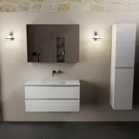 Mondiaz aivy 100 cm badmeubel talc, wastafel talc solid surface midden zonder kraangat met spiegelkast