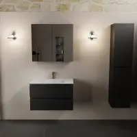 Mondiaz aivy 80 cm badmeubel urban, wastafel talc solid surface midden 1 kraangat met spiegelkast
