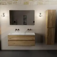 Mondiaz aivy 120 cm badmeubel chai, wastafel talc solid surface dubbel zonder kraangat met spiegel