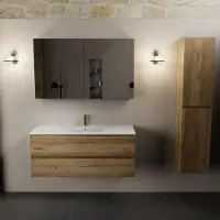 Mondiaz aivy 120 cm badmeubel chai, wastafel glanzend wit keramiek midden 1 kraangat met spiegelkast