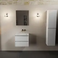 Mondiaz aivy 60 cm badmeubel talc, wastafel talc solid surface midden zonder kraangat met spiegel