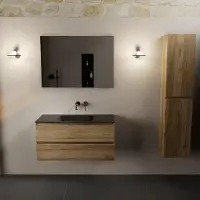 Mondiaz aivy 100 cm badmeubel chai, wastafel urban solid surface midden zonder kraangat met spiegel