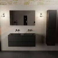 Mondiaz aivy 120 cm badmeubel urban, wastafel urban solid surface dubbel zonder kraangat met spiegel