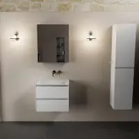 Mondiaz aivy 60 cm badmeubel talc, wastafel talc solid surface midden zonder kraangat met spiegelkast