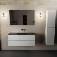 Mondiaz aivy 120 cm badmeubel talc, wastafel urban solid surface midden zonder kraangat met spiegel