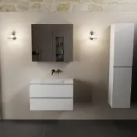 Mondiaz aivy 80 cm badmeubel talc, wastafel talc solid surface midden zonder kraangat met spiegelkast
