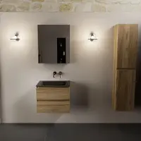 Mondiaz aivy 60 cm badmeubel chai, wastafel urban solid surface midden zonder kraangat met spiegelkast