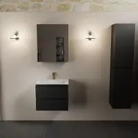 Mondiaz aivy 60 cm badmeubel urban, wastafel talc solid surface midden 1 kraangat met spiegelkast