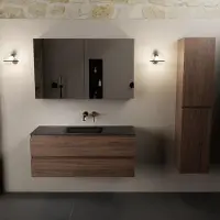 Mondiaz AIVY 120cm badmeubel Mocha, wastafel Urban solid surface midden zonder kraangat met spiegelkast (AI-351621URBAN-NO - AI-M120MOMI - AI-C120MOMI)