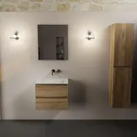 Mondiaz aivy 60 cm badmeubel chai, wastafel talc solid surface midden zonder kraangat met spiegel