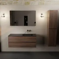 Mondiaz aivy 120 cm badmeubel mocha, wastafel urban solid surface rechts zonder kraangat met spiegel