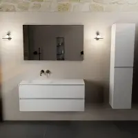 Mondiaz aivy 120 cm badmeubel talc, wastafel talc solid surface links zonder kraangat met spiegel