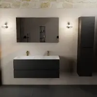 Mondiaz AIVY 120cm badmeubel Urban, wastafel Talc solid surface dubbel 2 kraangaten met spiegel (AI-351651TALC-SI - AI-M120URDU - AI-S120X73)