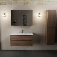 Mondiaz aivy 100 cm badmeubel mocha, wastafel talc solid surface midden 1 kraangat met spiegelkast