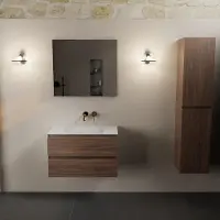 Mondiaz aivy 80 cm badmeubel mocha, wastafel talc solid surface midden zonder kraangat met spiegel