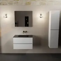 Mondiaz aivy 80 cm badmeubel talc, wastafel urban solid surface midden zonder kraangat met spiegel