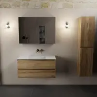 Mondiaz aivy 100 cm badmeubel chai, wastafel talc solid surface midden zonder kraangat met spiegelkast