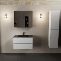Mondiaz aivy 80 cm badmeubel talc, wastafel urban solid surface midden 1 kraangat met spiegelkast