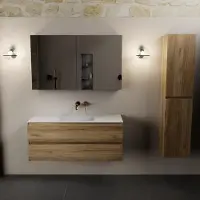 Mondiaz aivy 120 cm badmeubel chai, wastafel talc solid surface midden zonder kraangat met spiegelkast