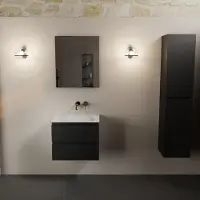 Mondiaz AIVY 60cm badmeubel Urban, wastafel Talc solid surface midden zonder kraangat met spiegel (AI-351111TALC-NO - AI-M60URMI - AI-S60X70)