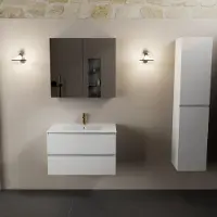 Mondiaz aivy 80 cm badmeubel talc, wastafel glanzend wit keramiek midden 1 kraangat met spiegelkast