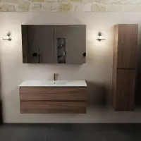 Mondiaz aivy 120 cm badmeubel mocha, wastafel glanzend wit keramiek midden 1 kraangat met spiegelkast