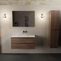 Mondiaz aivy 100 cm badmeubel mocha, wastafel talc solid surface midden zonder kraangat met spiegel