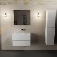 Mondiaz aivy 80 cm badmeubel talc, wastafel talc solid surface midden zonder kraangat met spiegel