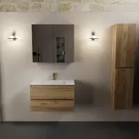 Mondiaz aivy 80 cm badmeubel chai, wastafel talc solid surface midden 1 kraangat met spiegelkast
