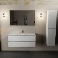 Mondiaz AIVY 120cm badmeubel Talc, wastafel Talc solid surface midden 1 kraangat met spiegel (AI-351621TALC-SI - AI-M120TAMI - AI-S120X70)