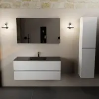 Mondiaz AIVY 120cm badmeubel Talc, wastafel Urban solid surface midden 1 kraangat met spiegel (AI-351621URBAN-SI - AI-M120TAMI - AI-S120X70)