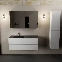 Mondiaz aivy 120 cm badmeubel talc, wastafel urban solid surface links 1 kraangat met spiegelkast