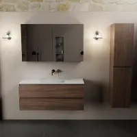 Mondiaz aivy 120 cm badmeubel mocha, wastafel talc solid surface midden zonder kraangat met spiegelkast