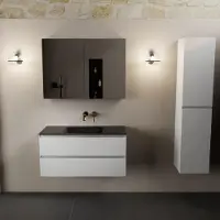 Mondiaz aivy 100 cm badmeubel talc, wastafel urban solid surface midden zonder kraangat met spiegelkast