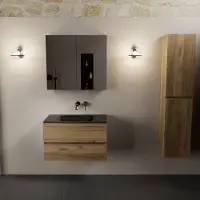 Mondiaz AIVY 80cm badmeubel Chai, wastafel Urban solid surface midden zonder kraangat met spiegelkast (AI-351171URBAN-NO - AI-M80CHMI - AI-C80CHMI)