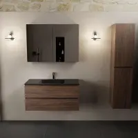 Mondiaz aivy 100 cm badmeubel mocha, wastafel urban solid surface midden 1 kraangat met spiegelkast