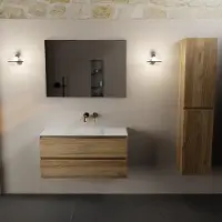 Mondiaz AIVY 100cm badmeubel Chai, wastafel Talc solid surface midden zonder kraangat met spiegel (AI-351321TALC-NO - AI-M100CHMI - AI-S100X70)