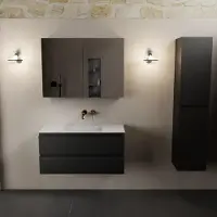 Mondiaz aivy 100 cm badmeubel urban, wastafel talc solid surface midden zonder kraangat met spiegelkast