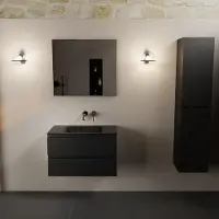 Mondiaz aivy 80 cm badmeubel urban, wastafel urban solid surface midden zonder kraangat met spiegel