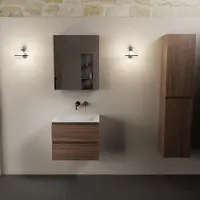 Mondiaz aivy 60 cm badmeubel mocha, wastafel talc solid surface midden zonder kraangat met spiegelkast